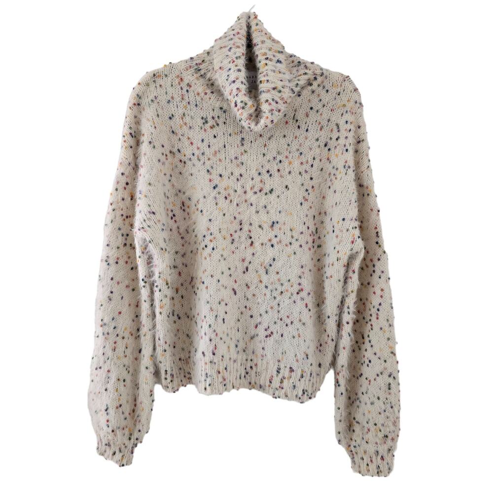 Gabrielle James Sweater Medium Cream Speckled Knit Turtleneck Oversized Pullover